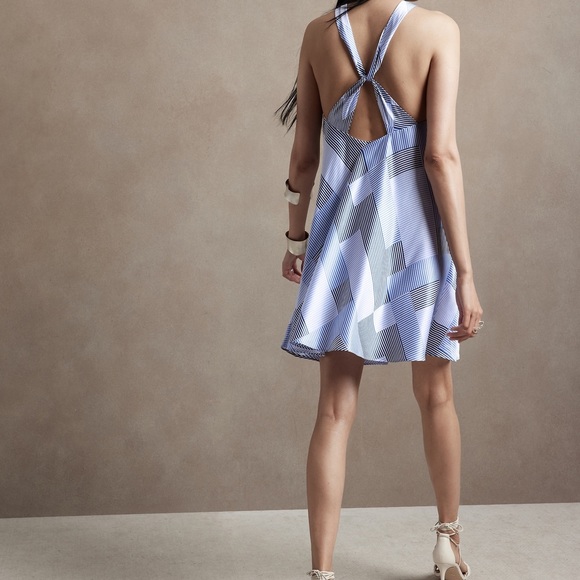 Banana Republic Dresses & Skirts - Banana Republic Belay Light Blue Stripe 100% Silk Halter Neck Mini Dress